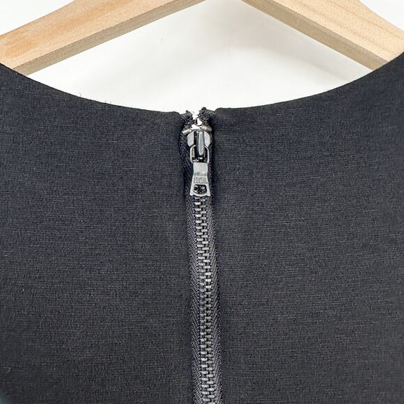 Alice + Olivia Gracie Black Sheath Dress Leather Cap Sleeves in Black Size 2‎ - Picture 8 of 12